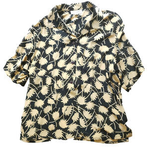 Ciaosport 100% Silk Printed Short-Sleeve Blouse Size 12 Button-Up Beige Floral